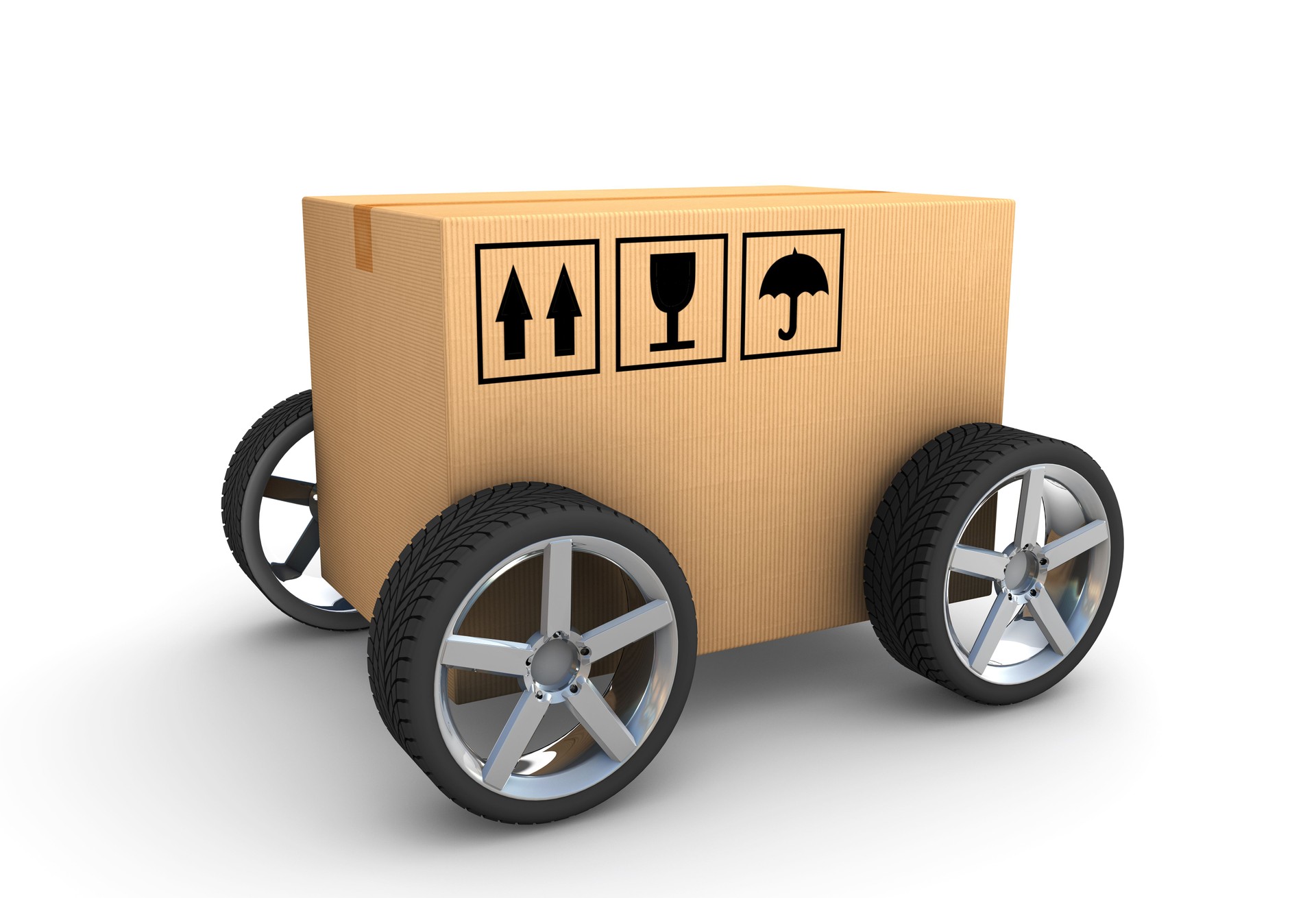 Cardboard box with racing wheels